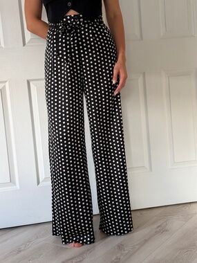 Shop 17  Womens High Waisted Black Polka Dots Pants with Belt Tie Sz. S